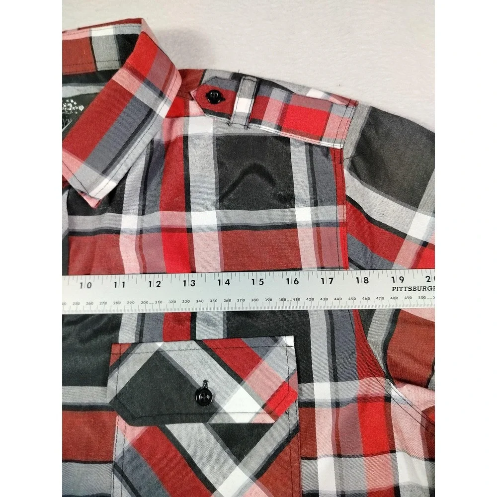 Brooklyn State Shirt Mens XL Red Plaid Short Sleeve Button Up Streetwear Summer